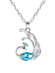 MYKI Silver-Plated Cubic Zirconia-Studded Peacock Shaped Pendant