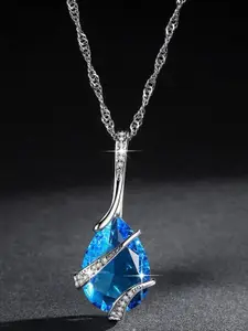 MYKI Silver-Plated Cubic Zirconia-Studded Teardrop Shape Pendant