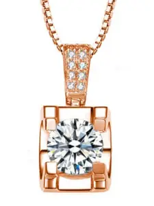 MYKI Rose Gold-Plated Cubic Zirconia Studded Hollow Round Pendant with Chain