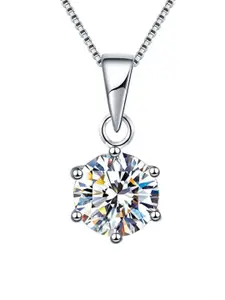 MYKI Silver-Plated American Diamond Studded Pendant With Chain