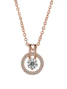 MYKI  Rose Gold-Plated CZ Studded Circular Pendant with Chain