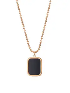 MYKI Rose Gold-Plated Stone-Studded Rectangle Pendant With Chain