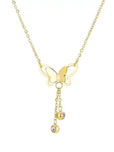 MYKI Gold-Plated Stone-Studded Butterfly Shape Pendant