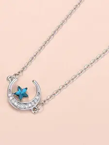 MYKI Silver-Plated Cubic Zirconia-Studded Moon Star Pendant With Chain