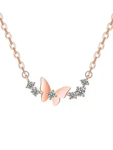 MYKI Rose Gold-Plated Cubic Zirconia-Studded Butterfly Shape Pendant