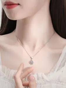 MYKI Silver-Plated Cubic Zirconia-Studded Heart Shape Pendant