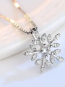 MYKI Silver-Plated Snowy Drop Winter Cubic Zircon Sterling Silver Pendant