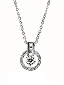 MYKI Silver-Plated Cubic Zirconia Studded Round Pendant with Chain
