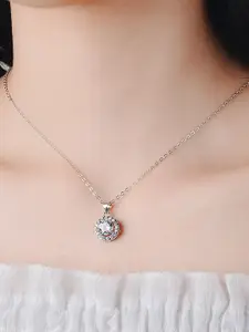 MYKI Silver-Plated CZ Studded Round Pendant