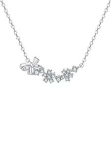 MYKI Silver-Plated Cubic Zirconia Studded Bow Pendant