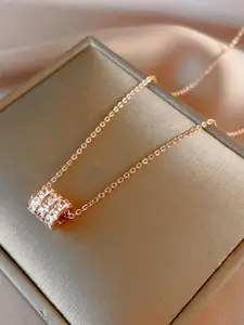 MYKI Women Rose Gold-Plated Cubic Zirconia Studded American Diamond Pendant With Chain