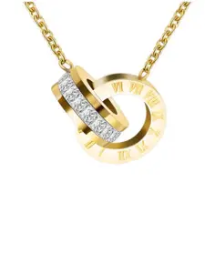 MYKI Gold-Plated Cubic Zirconia Studded Circular Pendant