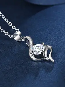 MYKI Silver-Plated Cubic Zirconia Studded Pendant With Chain