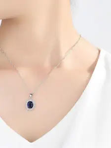 MYKI Silver-Plated Cubic Zircon Oval Shaped Pendant With Chain