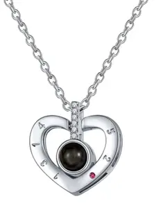 MYKI Women Silver-Plated Cubic Zirconia Heart Pendant With Chain