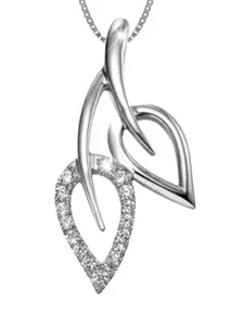 MYKI Women Silver-Plated Double Leaves Cubic Zirconia Pendant With Chain