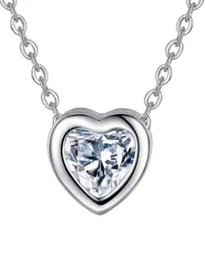 MYKI Women Silver Plated Cubic Zircon Heart Shaped Pendant With Chain