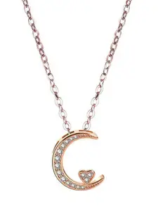 MYKI  Rose Gold-Plated Moon & Heart Pendant with Chain