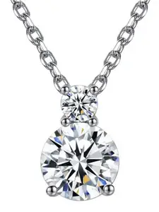 MYKI Silver-Plated Cubic Zirconia Studded Round Pendant