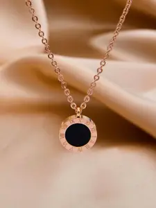 MYKI Rose Gold-Plated Reversable Roman Number Pendant With Chain