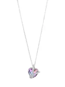Yellow Chimes Silver-Plated Stone-Studded Heart Shaped Pendant With Chain