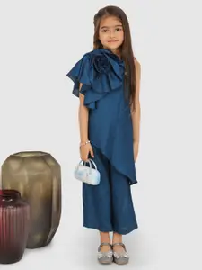 Jelly Jones Girls Flower Detail One Shoulder Asymmetric Top with Palazzos