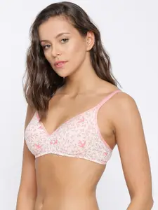Enamor Peach Non-Wired Padded Medium Coverage Tshirt Bra A042