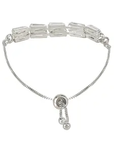 I Jewels Women Cubic Zirconia Hand Painted Silver-Plated Charm Bracelet