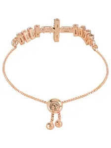 I Jewels Women Rose Gold-Plated Cubic Zirconia Charm Bracelet
