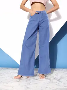 Harvard Women Pure Blue Mid-Rise Romance Ramble-Wide legs & Flared Stretchable Jeans