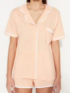 Trendyol Lapel Collar Pure Cotton Night Suit