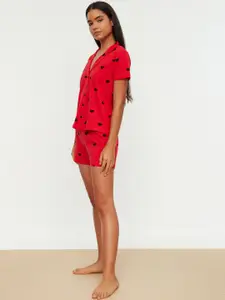 Trendyol Conversational Printed Pure Cotton Night Suit