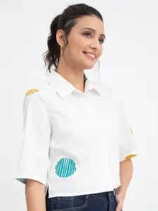 Pink Fort Geometric Printed Shirt Style Pure Cotton Top