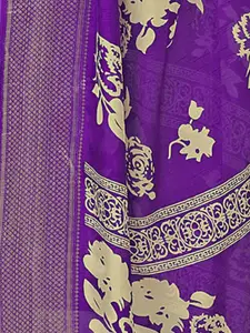 Anouk Purple & Beige Floral Printed Zari Saree