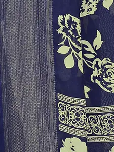 Anouk Navy Blue & Beige Floral Zari Sungudi Saree