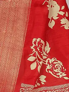 Anouk Red & Beige Floral Printed Zari Saree