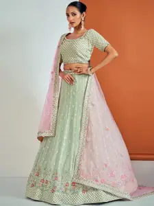 ODETTE Embroidered Sequinned Semi-Stitched Lehenga & Blouse With Dupatta