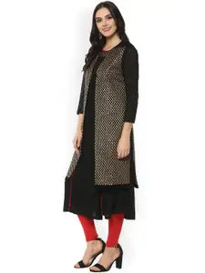 Pannkh Black Self Design Open Front Shrug