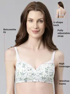 Enamor Padded Non-Wired Full Coverage Lightweight Cups and Seamless Cotton Balconette Bra