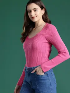 DressBerry Scoop Neck Ribbed Pullover