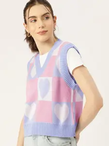 DressBerry Women Conversational Checked Acrylic Sweater Vest