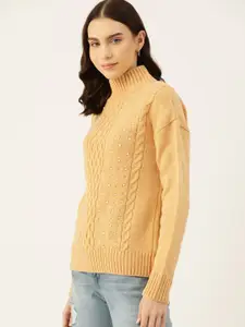 DressBerry Pure Acrylic Beaded Cable Knit Pullover