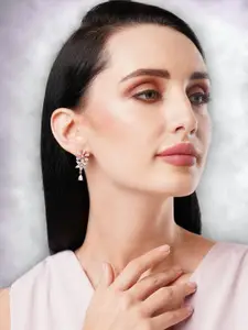 DressBerry Rose Gold-Plated Zircon Stoned Floral Drop Earrings