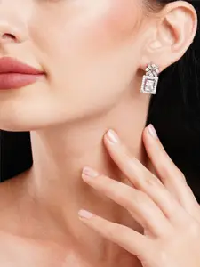 DressBerry Silver-Plated  Zircon Stoned Geometric Drop Earrings