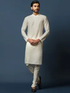 KISAH Mandarin Collar Straight Kurta with Churidar & Nehru Jacket