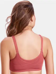 MAROON Full Coverage Non-Wired Training & Gym Cotton Lycra Workout Front Open Bra