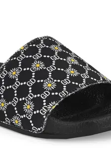 DressBerry Women Black And White Printed Sliders