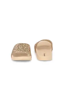 DressBerry Women Beige & Gold-Toned Embellished Sliders