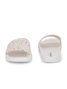 DressBerry Women White & Green Printed Sliders