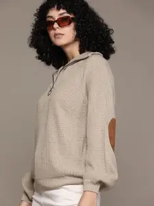 The Roadster Lifestyle Co. Acrylic Ribbed High-Neck Boxy Pullover